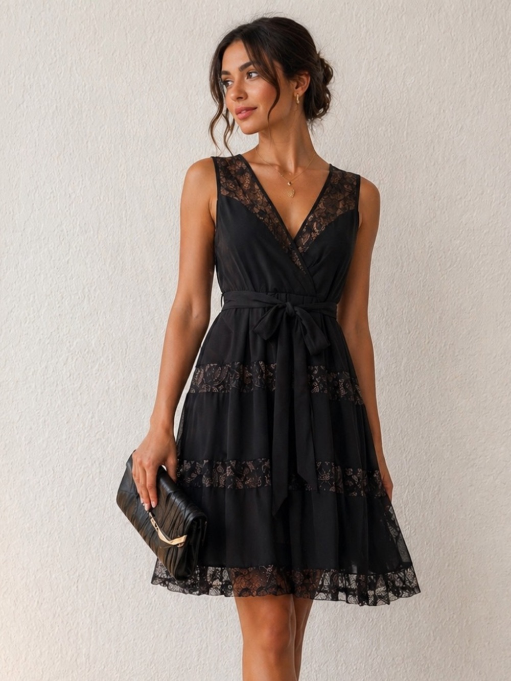 Max & Cleo Black Lace Fit & Flare Cocktail Dress Size 4